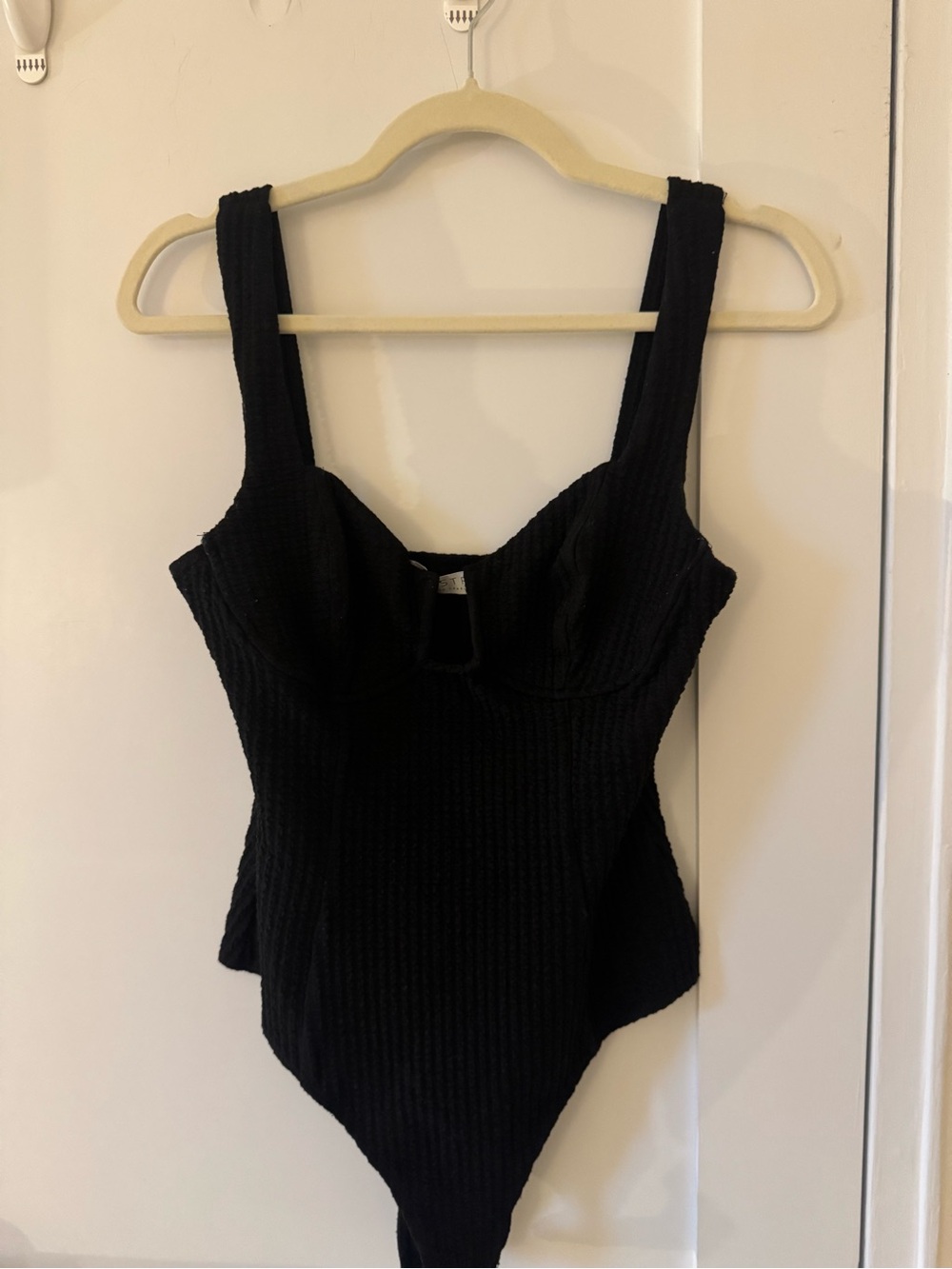 Astr The Label Black Ribbed Structured Tank Bodysuit